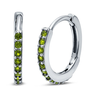 Half Eternity Hoop Earrings Round Simulated Peridot CZ 925 Sterling Silver (16mm)